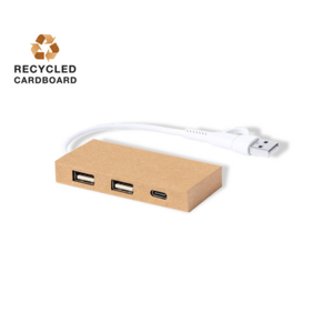 1869, Puerto USB 2.0 fabricado en cartón reciclado. Incluye puerto Tipo C y 2 puertos USB, con entrada dual USB/Tipo C. Presentado en caja individual de diseño kraft.  Fabricado conforme a estándares RoHS, con sistema de bloqueo para evitar cortocircuitos. 1 Puerto Tipo C. 2 Puertos USB 2.0