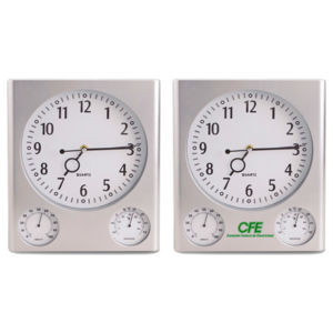 RJP006, Reloj cuadrado de pared, con medidor de humedad y temperatura. Utiliza una batería AAA (no incluida). Presentación: ccaja en color blanco.