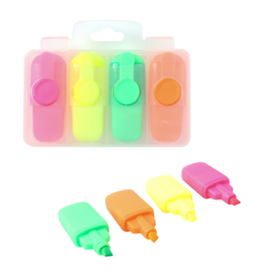 O 108, SAEK. Mini set con estuche plástico de broche con 4 marca textos de diferentes colores.