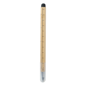EP 23021, RULER. Bolígrafo de bambú libre de tinta que al contacto con la hoja se oxida, incluye goma touch screen y regla de 11 cm.