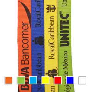 E5007-20, Portagafete estampado 1 tinta en cinta abarrotada con bandola básica. 7 diferentes colores de línea. Aplicamos descuentos por volumen.