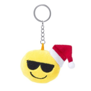 5469, Suave llavero de peluche de divertidos diseños emoji navideños en llamativo color amarillo.