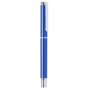 5608, Bolígrafo roller de capucha de alegre diseño bicolor con cuerpo de suave acabado en llamativos colores metalizados y accesorios en color plateado brillante. De cartucho jumbo con tinta azul.