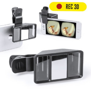 5633, Lente para cámara de smartphone con tecnología 3D que permite grabar vídeos y tomar fotos en formato 3D para posterior visionado en gafas de realidad virtual. Con pinza de sujeción de seguridad.