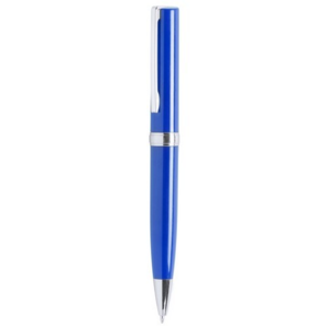 5832, Bolígrafo de mecanismo giratorio en variada de vivos colores brillantes con accesorios en colore plateado. Tinta azul.