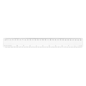 8738, Regla de 30cm con cuerpo transparente. Sistema métrico en centímetros y pulgadas.