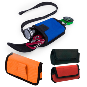 9235, Portatodo en resistente poliéster y variados colores. Con solapa de cierre de velcro y cinta accesorio para cinturón en parte posterior.