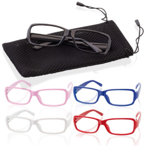 3609, Originales gafas sin cristales con montura en variada gama de vivos colores. Presentadas en funda acolchada de poliéster con cordones autocierre.