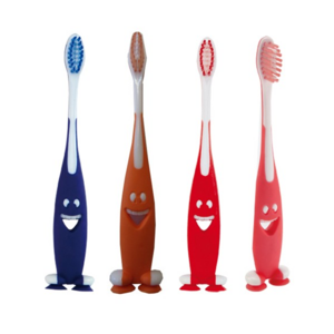 3824, Cepillo de dientes de divertido diseño en variados colores y suave tacto. Con ventosas en la base.