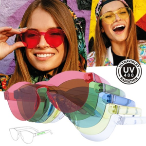 5924, Gafas de sol de diseño en orginales diseños monocolor translúcidos. Lentes sin marco con protección UV400y patillas a juego. Protección UV400