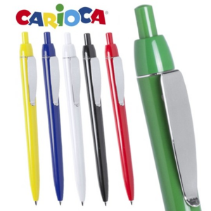 2545, Bolígrafo Glamour de Carioca, con mecanismo pulsador y suave cuerpo acabado en variada gama de vivos colores. Con Clip metálico y tinta azul.