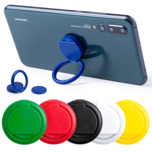6084, Soporte adhesivo para smartphone con moneda para carro integrada, en variada gama de colores.Con anilla posterior 360º para dedo con función doble de soporte y accesorio para selfies. Adhesivo. 4 Funciones