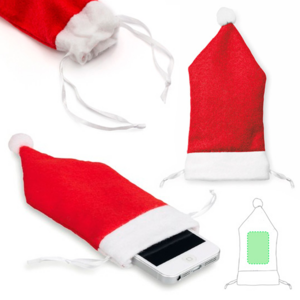 4258, Funda para smartphone en original diseño de gorro de Papá Noel en divertida gama de colores. Con cierres de cordón y en resistente material poliéster.