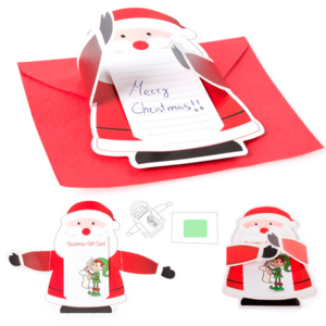 4666, Original carta para los regalos navideños con sobre en color rojo con diseño de Papá Noel y tarjeta interior con distribución de una raya.