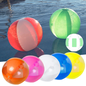 5618, Balón inflable de PVC en combinación de paneles de acabados sólido y transparente. En variada gama de vivos colores. Medidas Desinflado: 37 cm. Inflado: 28 cm