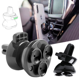 6224, Soporte de rejilla de coche para smartphone con fijación al dispositivo mediante ventosas. En elegante color negro, con giro 360º y 45º de inclinación. Presentado en atractiva caja de diseño.