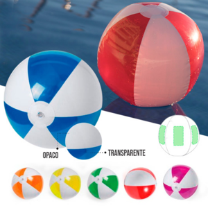 5617, Balón inflable de PVC con diseño bicolor en combinación de paneles blancos y transparentes en vivos colores. Medidas Desinflado: 37 cm. Inflado: 28 cm