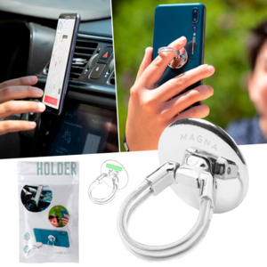 6270, Soporte selfie en metal cromado para smartphone. De elegante diseño y con adhesivo 3M, de fijación extra fuerte y libre de residuos al despegarlo del dispositivo. Con doble anilla soporte posterior, para dedo y rejilla del salpicadero del vehículo. Presentado bolsita de diseño individual. Adhesivo