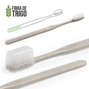 6278, Cepillo de dientes de línea nature. Fabricado en caña de trigo, para así fomentar la utilización de materias primas naturales y reducir las emisiones contaminantes. Con capucha de protección.