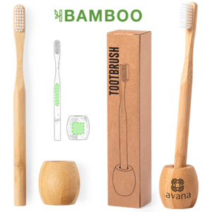 6601, Cepillo de dientes de línea nature. Fabricado en bambú y con soporte en el mismo material. Presentado en caja individual de diseño eco.