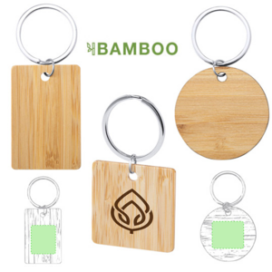 6809, Llavero de línea nature fabricado en bambú, disponible en diseños circular, cuadrado y rectangular.