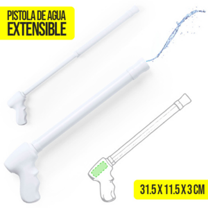 6555, Divertida pistola de agua extensible para los días de verano y baño. En resistente material ABS de color blanco para fácil impresión.