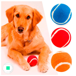 9964, Pelota para mascotas en resistente goma forrada en suave material de variados colores.