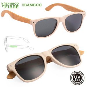 6355, Gafas de sol de línea nature con protección UV400. Con montura en fibra de bambú y patillas en bambú. Lentes tintadas a juego. Protección UV400