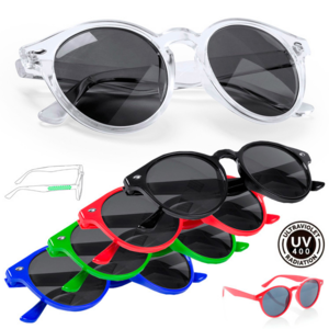 5284, Gafas de sol unisex con protección UV400 de clásico diseño circular. Con montura de diseño en variados colores y lentes en color negro. Protección UV400