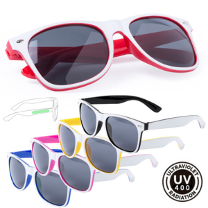 5354, Gafas de sol con protección UV400 de clásico diseño. Con montura de acabado bicolor en divertidos colores y lentes en color negro. Protección UV400