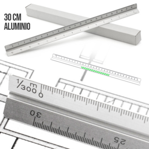 9774, Escalímetro de aluminio en diseño triangular de 30cm. Escalas 1:20/1:25/1:50/1:75/1:100. Con cara lisa para marcaje. Presentado en caja individual. 30 cm. Escalas: 1:20, 1:25, 1:50, 1:75, 1:100