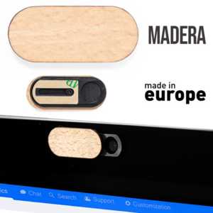 2619, Tapa webcam deslizante de línea nature y fabricación europea. Hecha en madera, para cubrir la cámara de los dispositivos electrónicos y asegurar la protección de la privacidad. Con adhesivo de fijación. Adhesivo