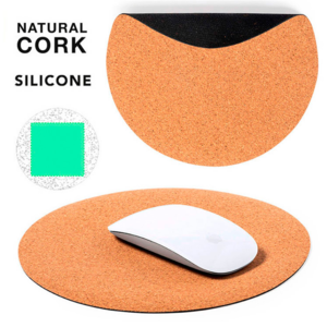 1286, Alfombrilla de ratón línea nature fabricada en corcho natural. Con forma circular y base antideslizante en silicona. Antideslizante