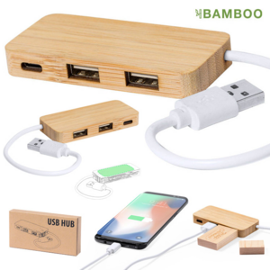 1140, Puerto USB 2.0 de línea nature y fabricado en bambú. Incluye 1 puerto Tipo C y 2 puertos USB. Presentado en atractiva caja de diseño eco.  1 Puerto Tipo C. 2 Puertos USB 2.0