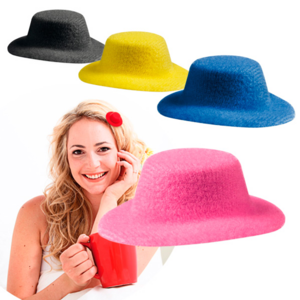 4216, Original pasador de pelo en antelina y con forma de sombrero en variada gama de vivos colores.