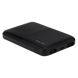 CRG 035, POWER BANK DEPOK. Batería auxiliar para smartphone con capacidad de 5,000 mAh. Cuenta con 2 salidas USB y entrada micro USB. Incluye cable cargador compatible con USB y micro USB.