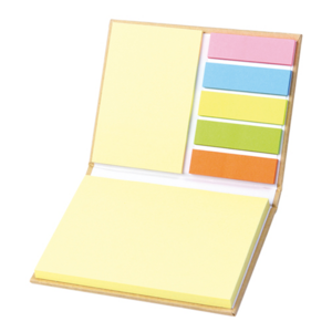 DK-049, Libreta ecologica con 50 hojas, notas adhesivas (25 hojas) y banderitas de colores (125 en 5 colores), colores: azul, rojo y carton