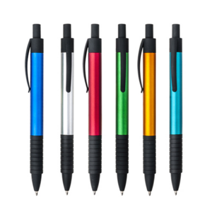bp-7009C, Bolígrafo de plástico de color, grip de goma y clip rubber.
