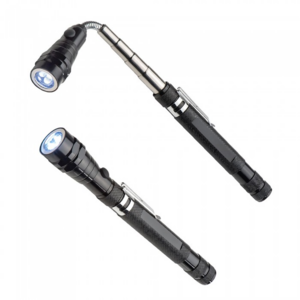 80387, Linterna metálica magnética con 3 LEDs, alargador telescópico y flexible.