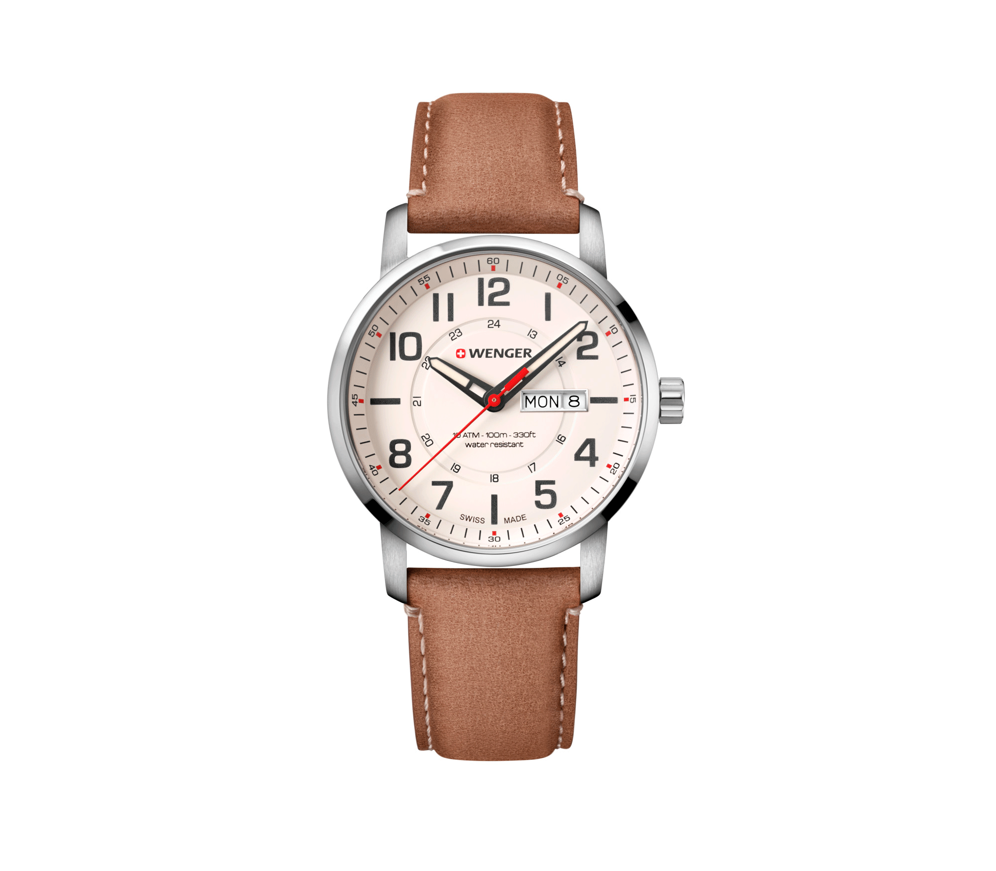 01.1541.103, ATTITUDE Ø42 Off-White dial, Brown leather strap - Wenger