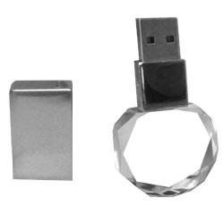 MEM-K04, MEMORIA USB DE 16 GB DE CRISTAL TIPO DIAMANTE CON LUZ LED AZUL INCLUYE ESTUCHE METÃLICO