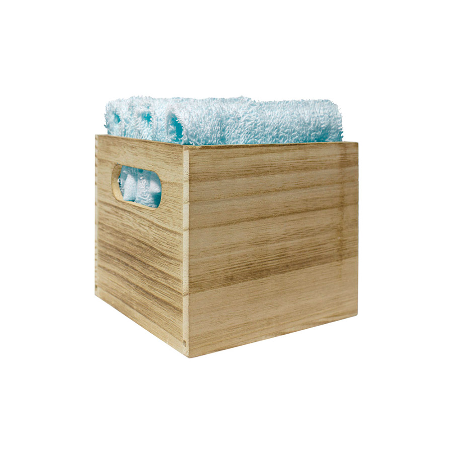 T555, Set de 4 toallas de mano en caja de madera.