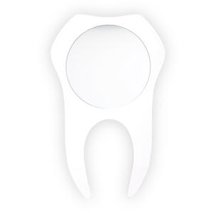MED069, Espejo de plástico para dentista en forma de muela.