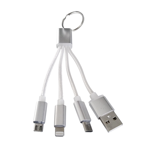 TEC042-SIN, Multicable USB 3 en 1 para carga de energia, cuenta conexion: V8 (Android), USB tipo C y Lighting (iPhone).