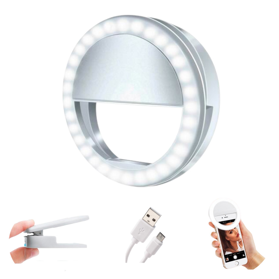 TEC106, ANILLO LED PARA SELFIE. Anillo con luz LED de 3 intensidades. Ilumina de una forma más natural tus Selfies con este accesorio.