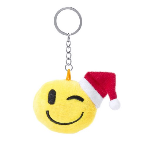 5469, Suave llavero de peluche de divertidos diseños emoji navideños en llamativo color amarillo.