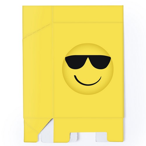 5412, Funda para cajetilla de tabaco de divertidos diseños emoji en llamativo color amarillo. En cartón de acabado brillo con emoji en parte trasera y presentación plegada.