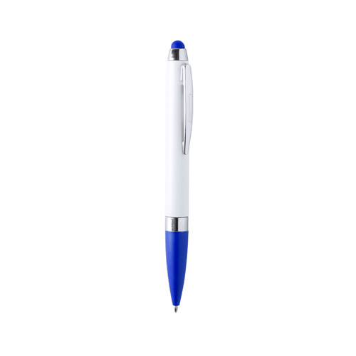 6022, Bolígrafo puntero de colorido diseño, con cuerpo en elegante color blanco sólido. Empuñadura y puntero a juego, con detalles cromados. Tinta azul.