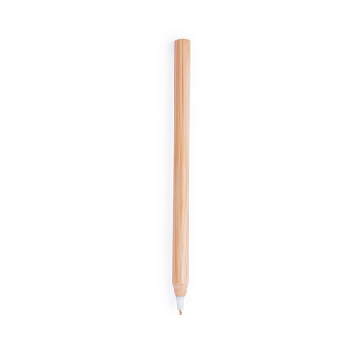 6081, Bolígrafo de línea nature con cuerpo en madera de bambú. Diseño minimalista, con punta en variada gama de colores. Capucha transparente y tinta azul.
