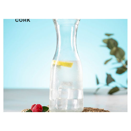 6580, Botella de línea nature de 1l. Fabricada en cristal, con tapón de corcho natural y especialmente recomendada para agua y vino. Presentada en caja individual de diseño eco.